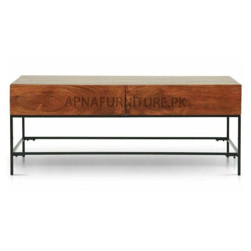 coffee table with iron frame and wooden top