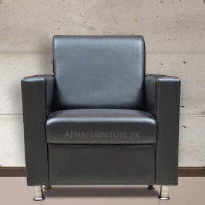single seater sofa with metal legs and leatherette upholstery