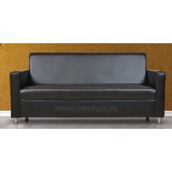 three seater sofa with leatherette upholstery and metal legs