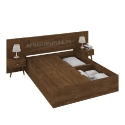double bed with side tables and storage boxes