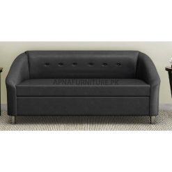 two seater sofa with leather upholstery and metal legs