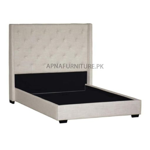 double bed in solid wood frame and fabric upholstery