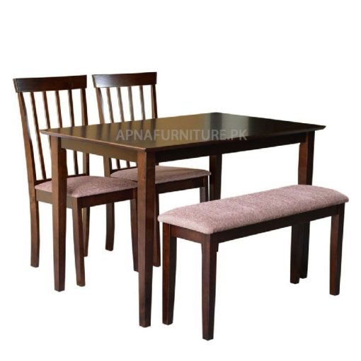 wooden dining table for four persons with bench