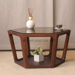 wooden center table with glass top in high quality