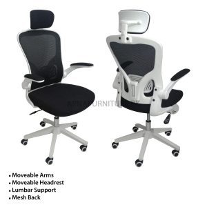 executive office chair with foldable arms and adjustable headrest