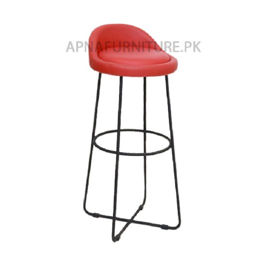bar or kitchen stool with iron legs and upholstered seat