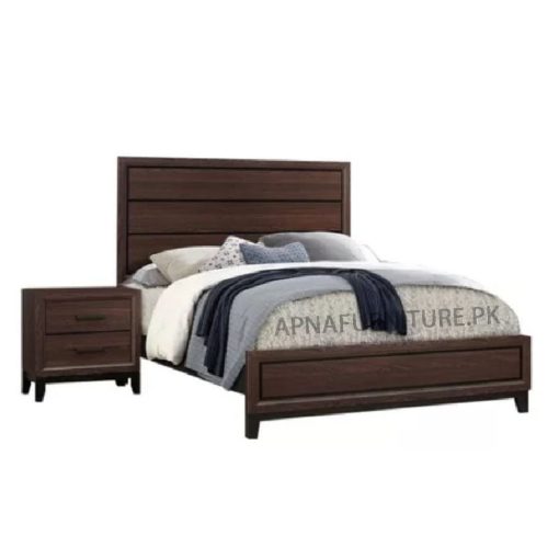 double bed with side table in brown colour
