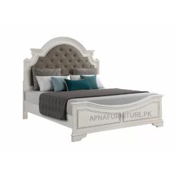 double bed in chalk finish and upholstered back