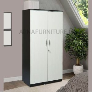 two door cupboard with white front and black back