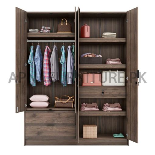 layout of four door wardrobe with drawers