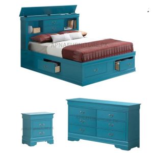 blue colour lasani wood bed set for sale in pakistan