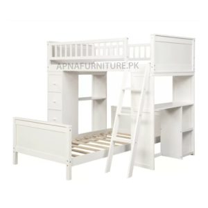 bunk bed with study table and single bed