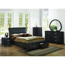 solid sheesham wood bed set with upholstered back and storage space
