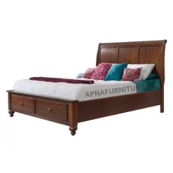 solid sheesham wood bed with storage drawers