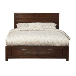solid wood double bed in brown finish