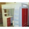 Red bunk bed with study table