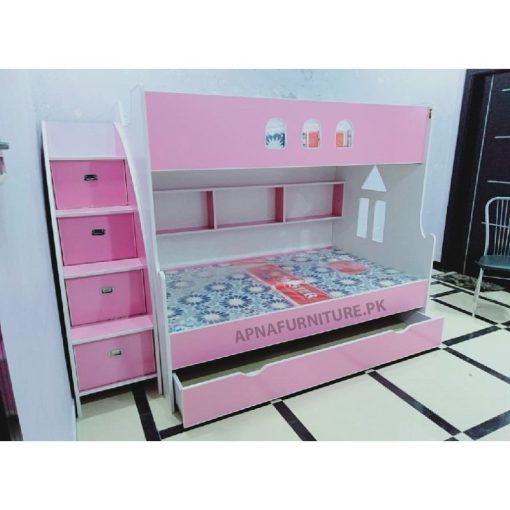 Pink colour bunk bed for girls