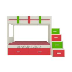 Lamination sheet bunk bed with stairs in orange color