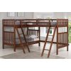 L shaped bunk bed in brown wood