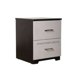 side table with white drawers and black back