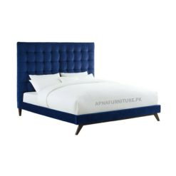 double bed with blue upholstery
