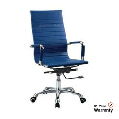 High back office chair in blue color with Leatherette Upholstery