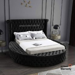 round double bed with upholstery