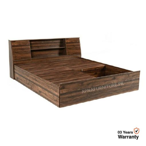 laminated engineered wood double bed with storage boxes